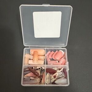 Assorted Press-On Nails Set in Pink, Nude & Maroon with designs